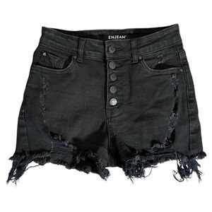ENJean high waist frayed bottom distressed jean shorts Black Size Small